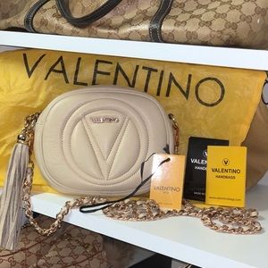Valentino Beige Crossbody Bag with Gold Chain